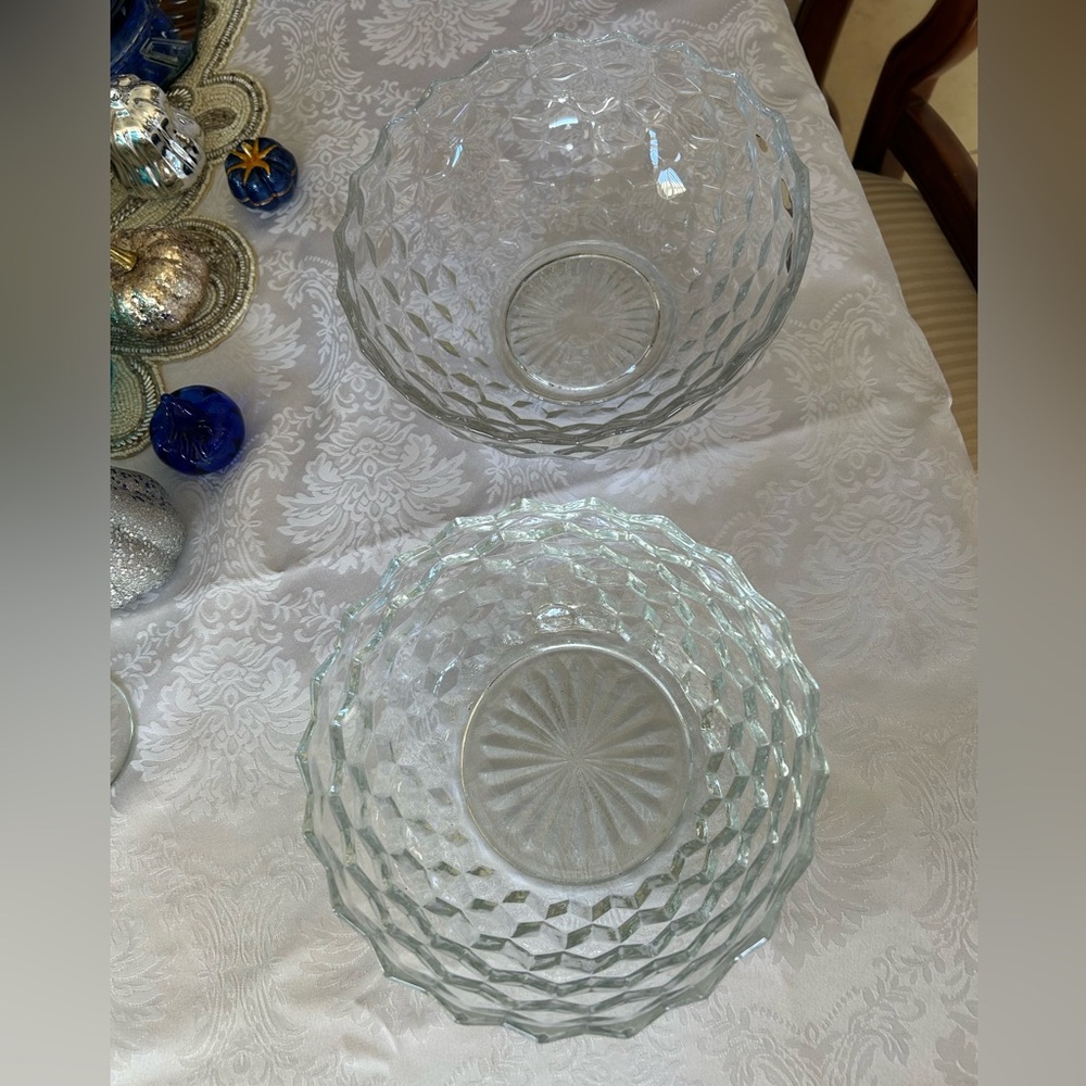 2 Fostoria American Pressed Glass Serving Bowls